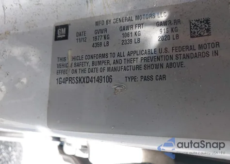 2013 Buick Verano Convenience Group from USA, damaged, VIN 1G4PR5SKXD4149106